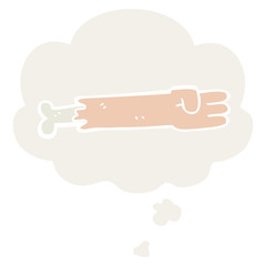 cartoon zombie arm and thought bubble in retro style