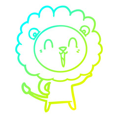 cold gradient line drawing laughing lion cartoon