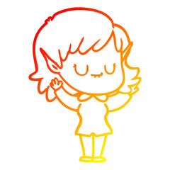 warm gradient line drawing happy cartoon elf girl