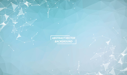 Blue Polygonal background molecule and communication. Connected lines with dots. Minimalism chaotic illustration background. Concept of the science, chemistry, biology, medicine, technology.