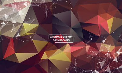 Abstract Polygonal Space Dark Background with Colorful Connecting Dots and Lines , Futuristic Design.
