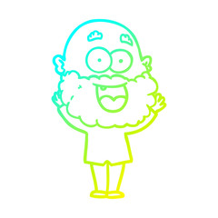 cold gradient line drawing cartoon crazy happy man with beard