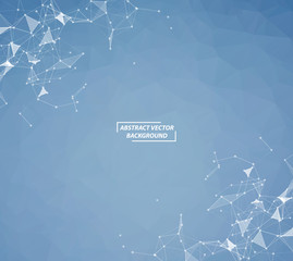 Abstract Polygonal Space Dark Background with Multi Blue Connecting Dots and Lines , Futuristic Design.