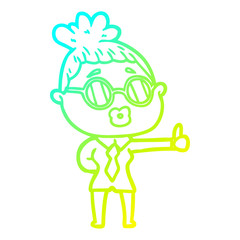 cold gradient line drawing cartoon woman wearing spectacles