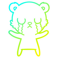 cold gradient line drawing crying cartoon bear