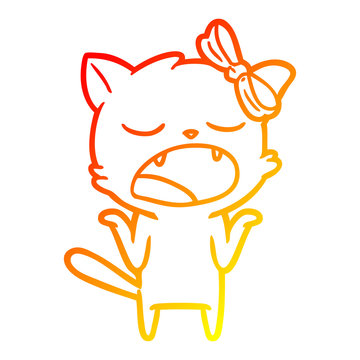 recommend clip art: warm gradient line drawing cartoon yawning cat shrugging shoulders