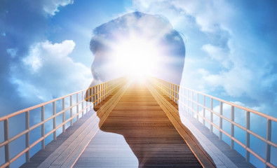 Man silhouette on heaven road background. Religion, psychiatry and psychology concept.