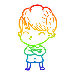 rainbow gradient line drawing cartoon woman thinking