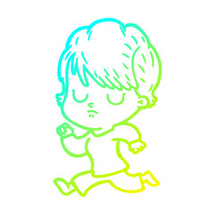 cold gradient line drawing cartoon woman