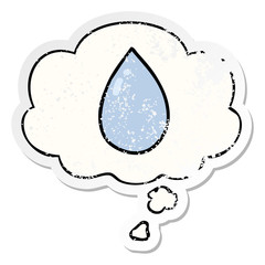 cartoon water droplet and thought bubble as a distressed worn sticker