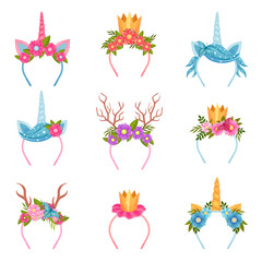 Obraz premium Set of decorative headbands hair. Vector illustration on white background.