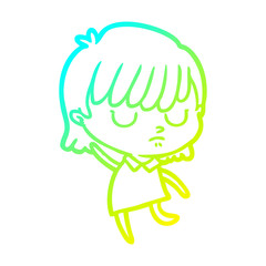 cold gradient line drawing cartoon woman