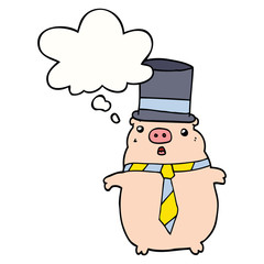 cartoon business pig and thought bubble