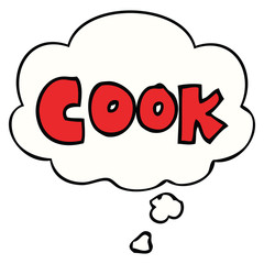 cartoon word cook and thought bubble