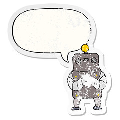 cartoon robot and speech bubble distressed sticker