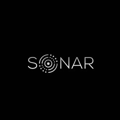 Simple sonar logotype with radar illustration on letter O - obrazy, fototapety, plakaty