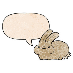 cartoon rabbit and speech bubble in retro texture style