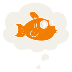 cartoon fish and thought bubble in retro style