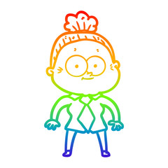 rainbow gradient line drawing cartoon happy old woman