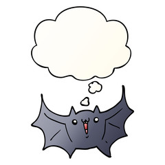 cartoon happy vampire bat and thought bubble in smooth gradient style