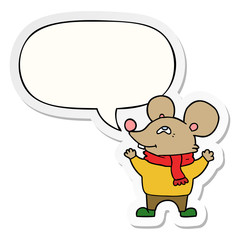 cartoon mouse wearing scarf and speech bubble sticker