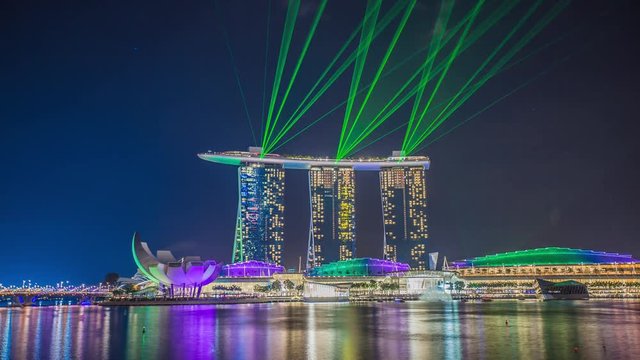 A timelpase film of the Singapore marina bay sands Light show.