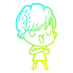 cold gradient line drawing cartoon woman talking