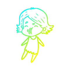 cold gradient line drawing cartoon girl pulling face