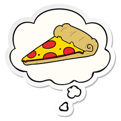cartoon pizza slice and thought bubble as a printed sticker