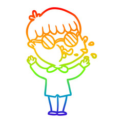 rainbow gradient line drawing cartoon boy wearing spectacles