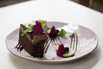 Chocolate cake in the coffee shop