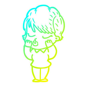 recommend clip art: cold gradient line drawing cartoon woman with eyes shut