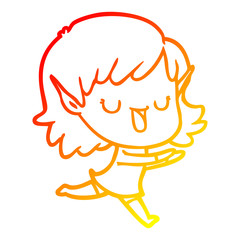 warm gradient line drawing cartoon elf girl
