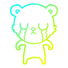 cold gradient line drawing crying cartoon bear