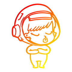 warm gradient line drawing cartoon pretty astronaut girl