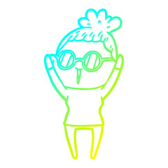 cold gradient line drawing cartoon woman wearing spectacles