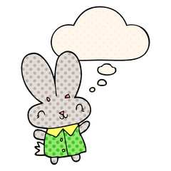 cute cartoon tiny rabbit and thought bubble in comic book style
