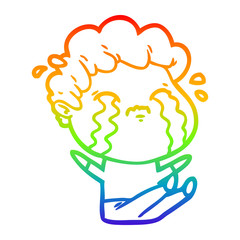 rainbow gradient line drawing cartoon man crying
