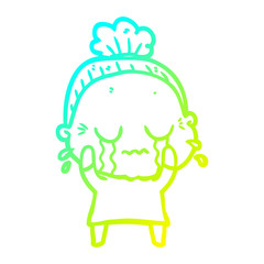 cold gradient line drawing cartoon crying old lady