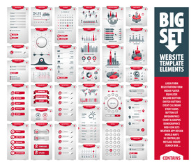 big vector set of website template and mobile app elements, huge pack of icons, buttons, infographics, and a large user interface kit containing hundreds of web components isolated on white background