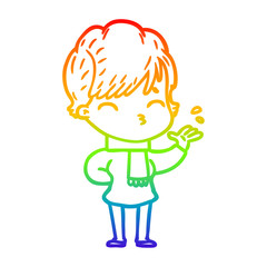 rainbow gradient line drawing cartoon woman thinking
