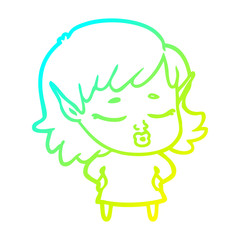 cold gradient line drawing pretty cartoon elf girl