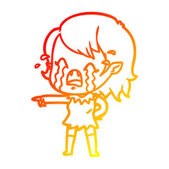 warm gradient line drawing cartoon crying vampire girl