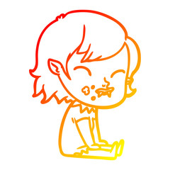 warm gradient line drawing cartoon vampire girl with blood on cheek