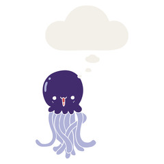 cartoon jellyfish and thought bubble in retro style