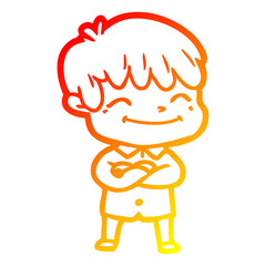 warm gradient line drawing cartoon happy boy
