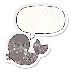 cute cartoon whale and speech bubble distressed sticker