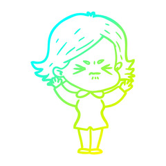 cold gradient line drawing cartoon angry woman