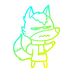 cold gradient line drawing cartoon annoyed wolf