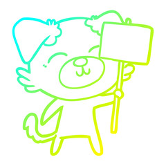 cold gradient line drawing cartoon dog with protest sign